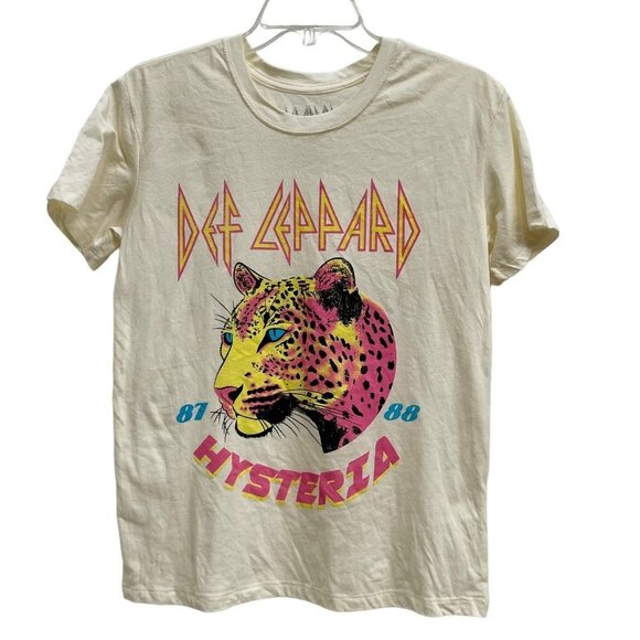 Goodie Two Tops - Goodie Two Sleeves Unisex Cream Def Leppard 87 88 Hysteria Rock T-Shirt Tee S